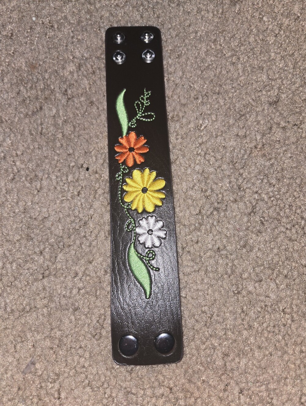 Boho Floral Leather Cuff Bracelet – Handmade Snap Wristband. 412